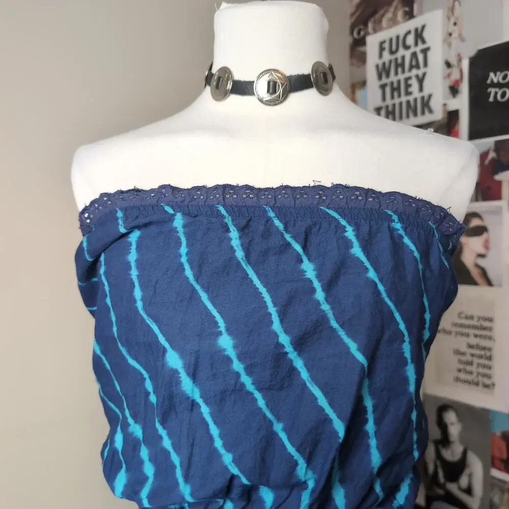 Striped Strapless Ruffle Mini Dress Vintage